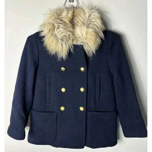 J.Crew Crewcuts Womens Faux Fur Chateau Collar Coat Navy Blue Size 10